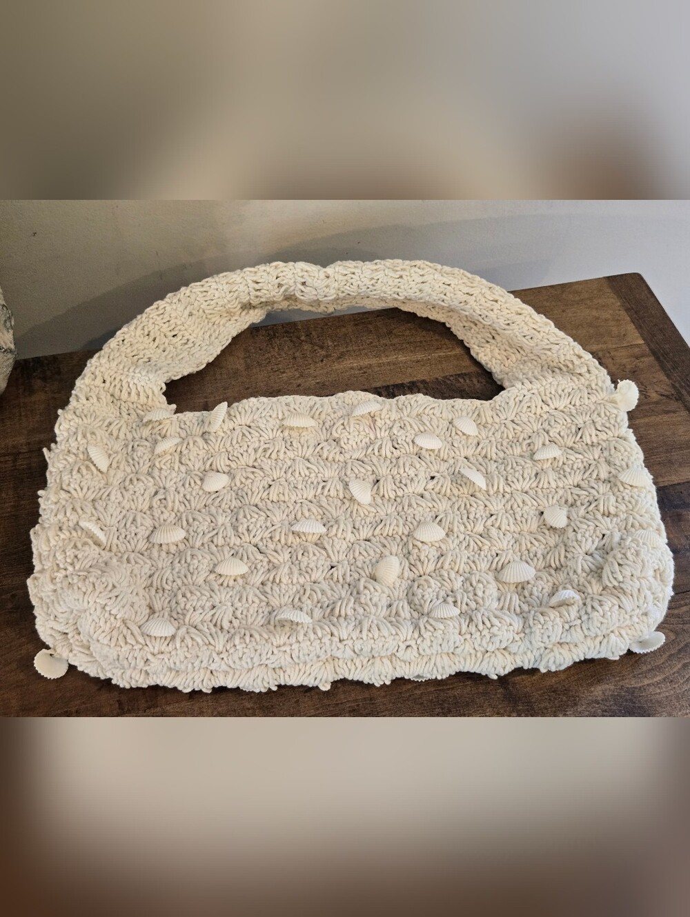India Knit Crochet Shell Cream Shoulder Bag Bag